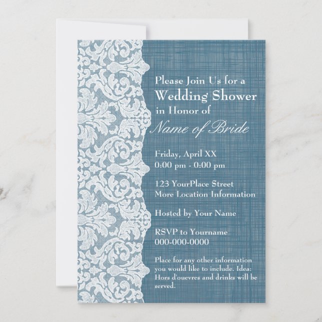 Bridal Shower: Denim and Lace Pattern Invitation (Front)