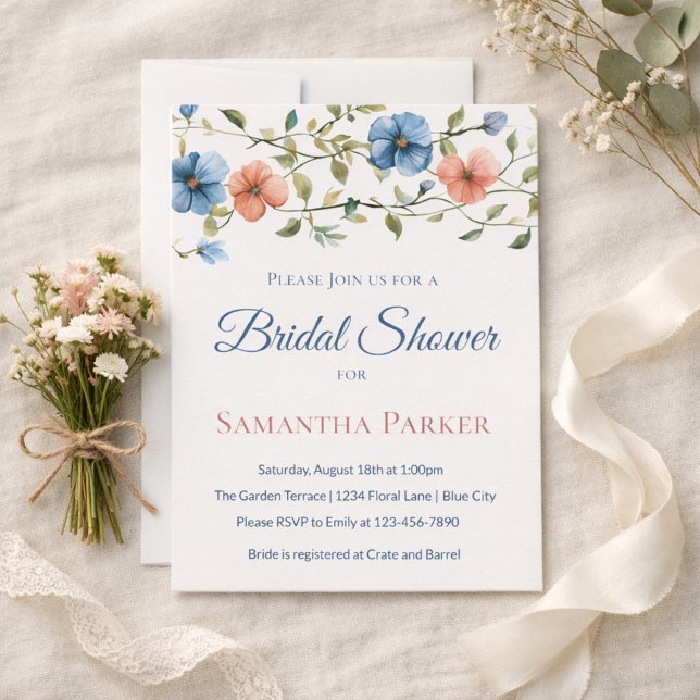 Bridal Shower Dusty Blue Elegant Wildflower Invitation (Creator Uploaded)