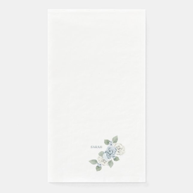 Bridal Shower Dusty Blue Floral Custom Name Napkin (Front)