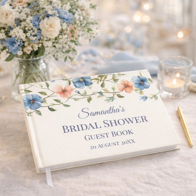 Bridal Shower Dusty Blue Floral Watercolor  Guest Book (Creator Uploaded)