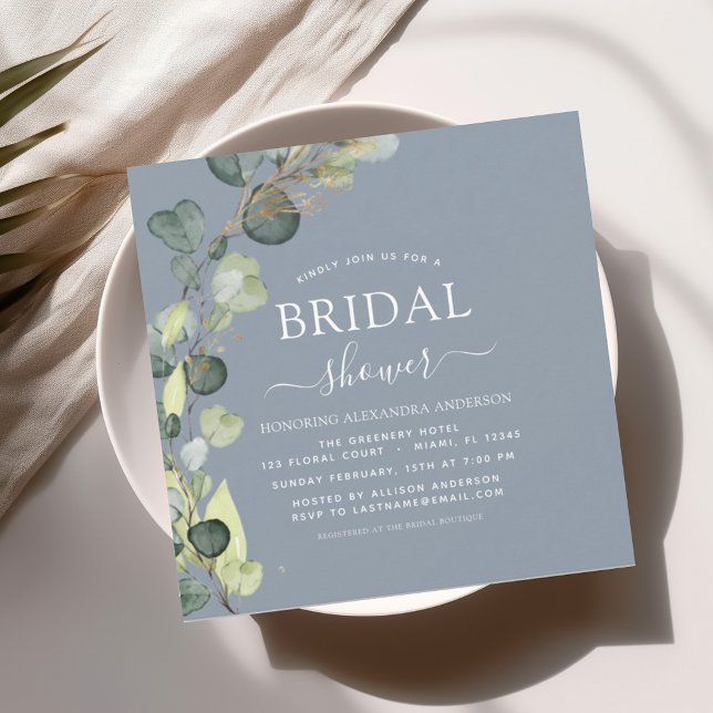 Bridal Shower Dusty Blue Greenery Eucalyptus Invitation (Creator Uploaded)