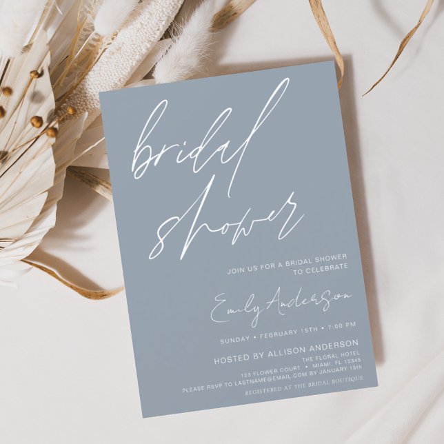 Bridal Shower Dusty Blue Script Minimalist Invitation (Creator Uploaded)