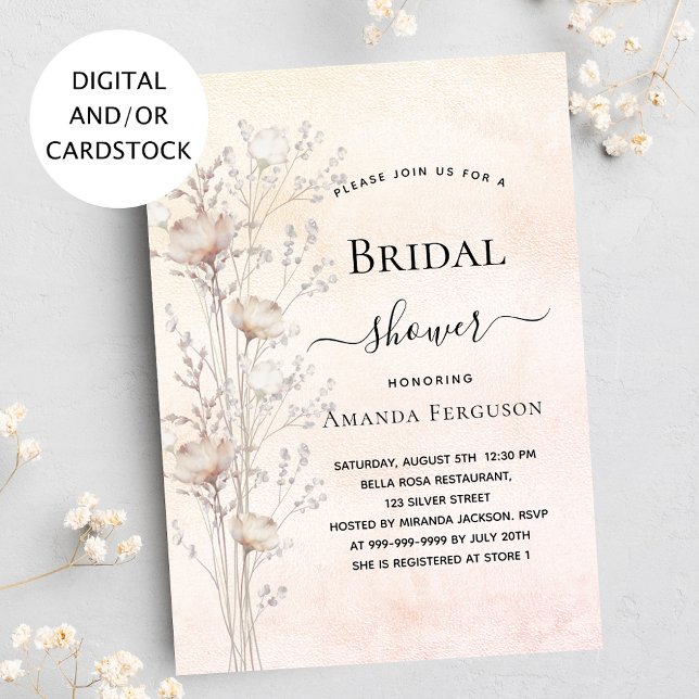 Bridal shower dusty cream wildflowers boho invitation (Creator Uploaded)