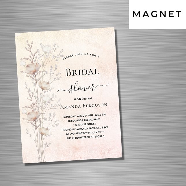 Bridal shower dusty cream wildflowers luxury magnetic invitation (Creator Uploaded)