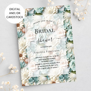 Bridal Shower dusty green white floral Invitation
