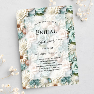 Bridal Shower dusty green white floral Invitation Postcard