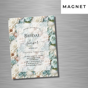Bridal Shower dusty green white floral luxury Magnetic Invitation