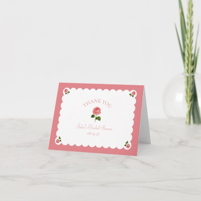 Bridal Shower Dusty Rose Pink Classic Scalloped Thank You Card (Front)