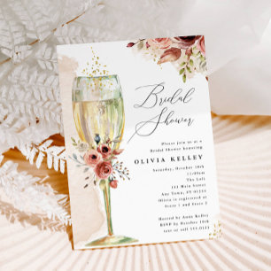 Bridal Shower Earthy Floral Champagne Glass Invitation