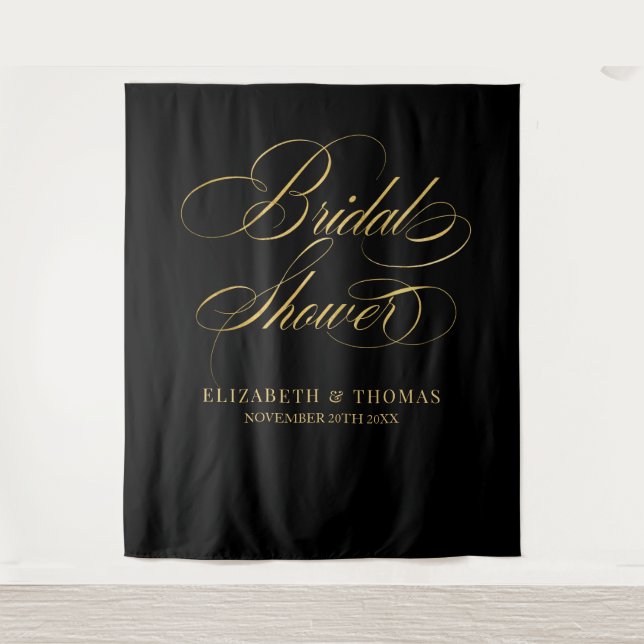 Bridal shower elegant black and gold backdrop tapestry (Front)