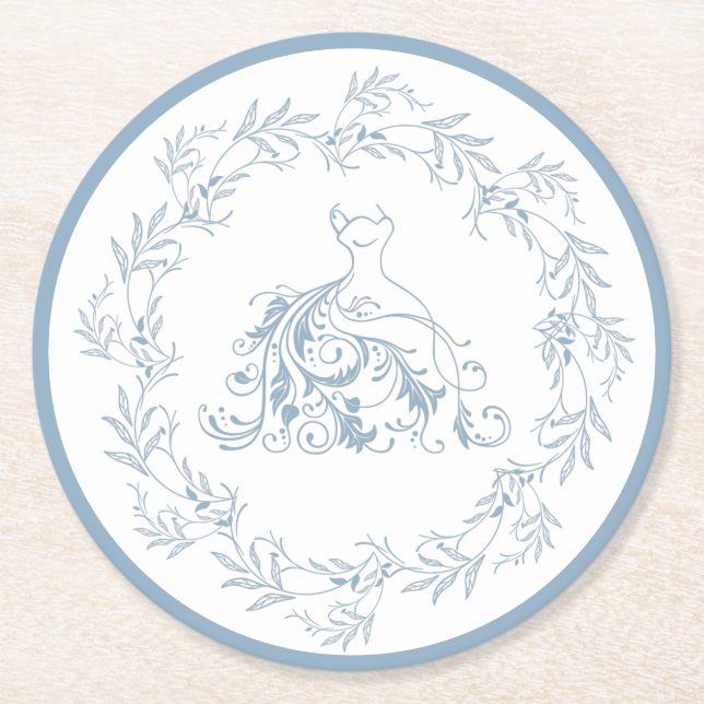 Bridal Shower - Elegant Blue Shower Paper Coasters (Front)