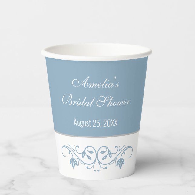 Bridal Shower - Elegant Blue Shower Paper Cups (Front)