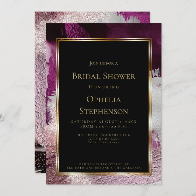 BRIDAL SHOWER | Elegant Bold Berry Wine Strokes Invitation (Front/Back)
