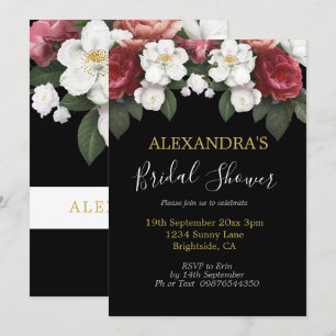 Bridal Shower Elegant Burgundy Roses Black Chic Invitation