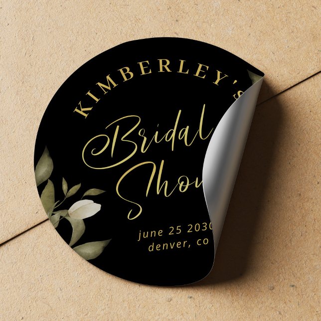 Bridal shower elegant gold black classic round sticker (Creator Uploaded)