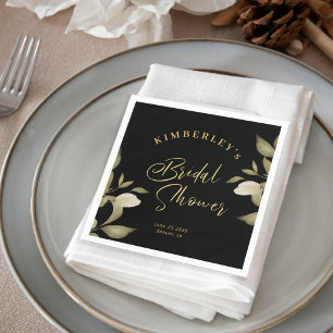 Bridal shower elegant gold black floral napkin