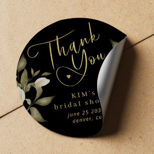 Bridal shower elegant gold black thank you classic round sticker