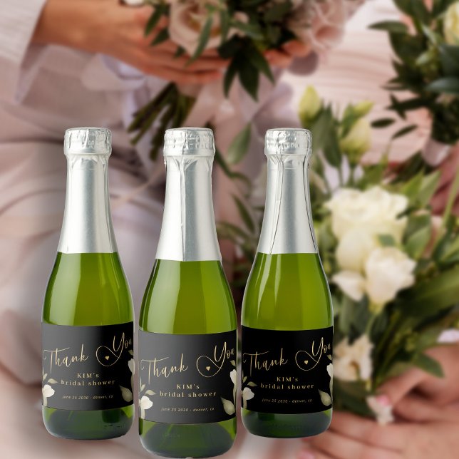Bridal shower elegant gold black thank you favour sparkling wine label (Creator Uploaded)