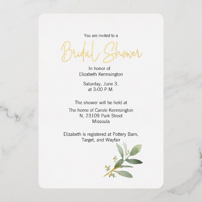 Bridal Shower Elegant Gold Foil Invitation (Front)