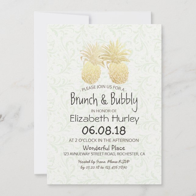 Bridal Shower Elegant Gold Foil Pineapple Couple Invitation (Front)