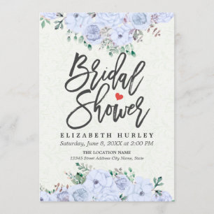 Bridal Shower Elegant Light Blue Watercolor Floral Invitation