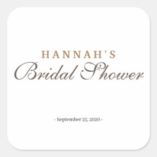 Bridal Shower Elegant Minimalist Golden Square Sticker