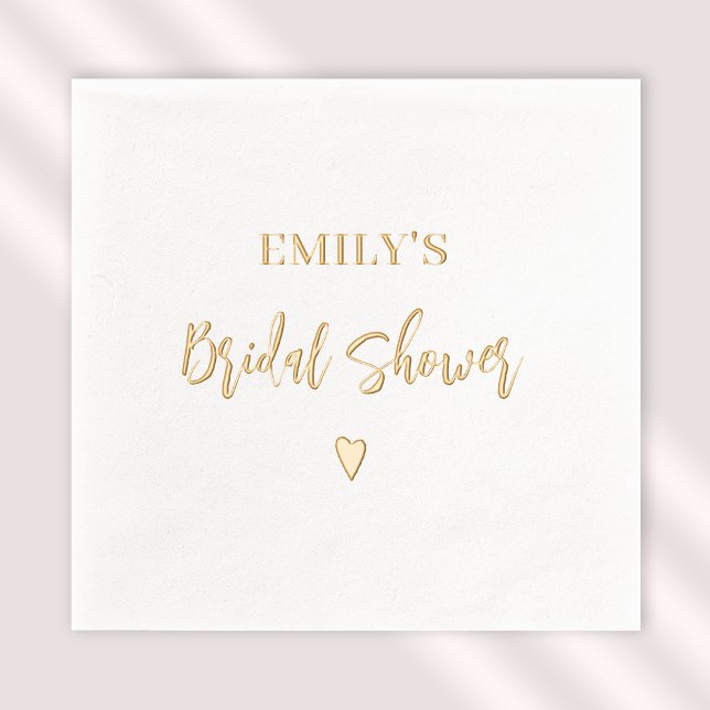 Bridal Shower Elegant Modern Heart Gold Foil Napkins (Stylishly Personalize with Your Custom Name.)