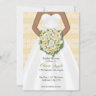 Bridal Shower Elegant Wedding Dress Yellow Flowers Invitation