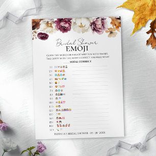 Bridal Shower Emoji   Fall Floral Pictionary Card