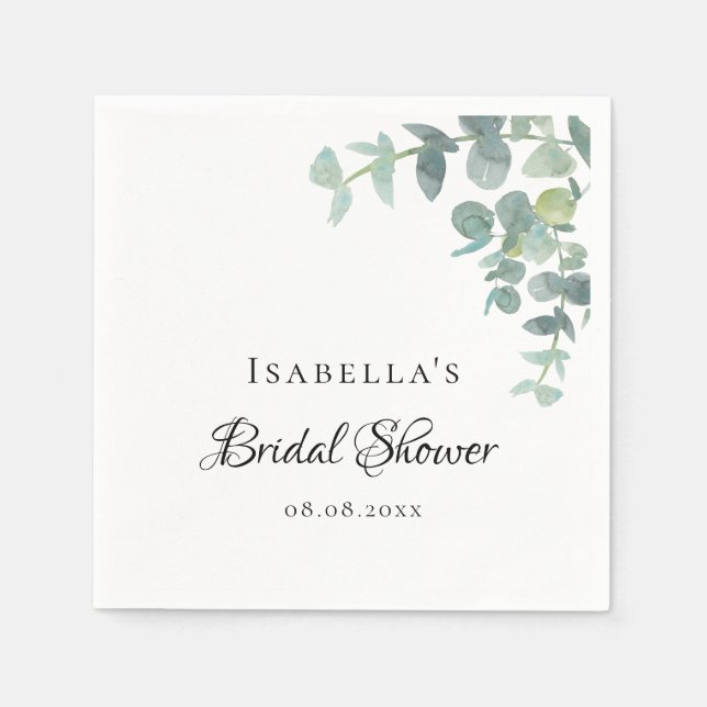 Bridal Shower eucaluptus greenery script Napkin (Front)