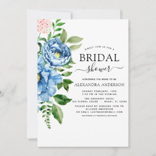 Bridal Shower Eucalyptus Blue Pink Floral Invitation