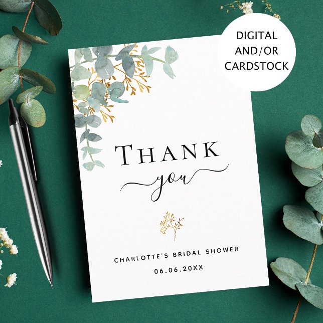 Bridal Shower eucalyptus botanical thank you card (Creator Uploaded)