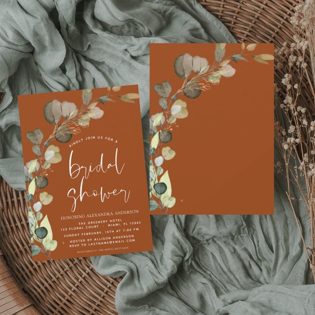 Bridal Shower Eucalyptus Burnt Orange Invitation Flyer (Creator Uploaded)