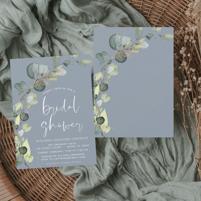 Bridal Shower Eucalyptus Dusty Blue Invitation Flyer (Creator Uploaded)