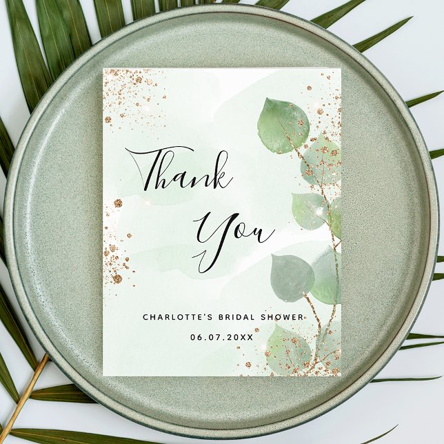 Bridal Shower eucalyptus geenery glitter thank you Postcard (Creator Uploaded)