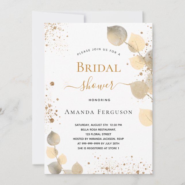 Bridal Shower eucalyptus glitter golden fall Invitation (Front)