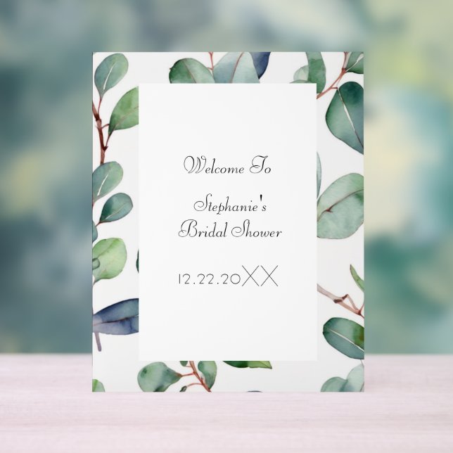 Bridal Shower Eucalyptus Green Leaves Cool Wedding Acrylic Sign (Neutral)