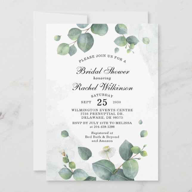  Bridal Shower Eucalyptus Green Succulent Nature Invitation (Front)