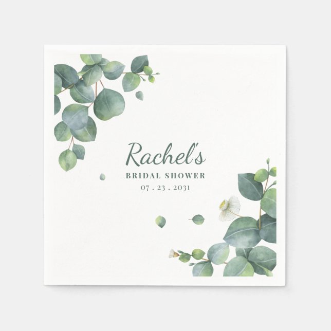Bridal Shower Eucalyptus Greenery Custom Paper Napkin (Front)