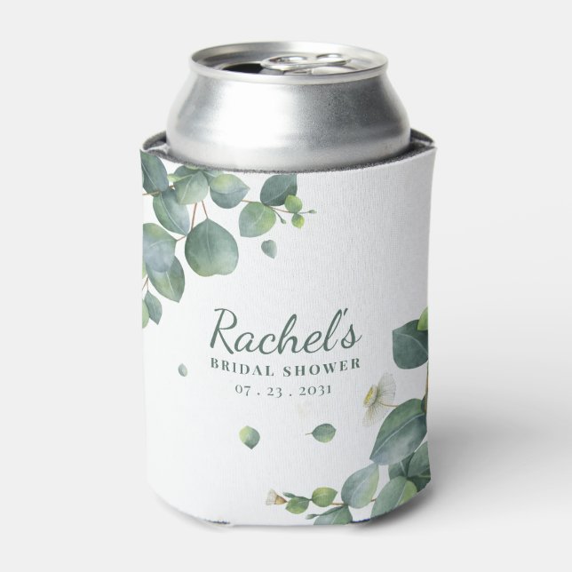 Bridal Shower Eucalyptus Greenery Floral Custom Can Cooler (Can Front)