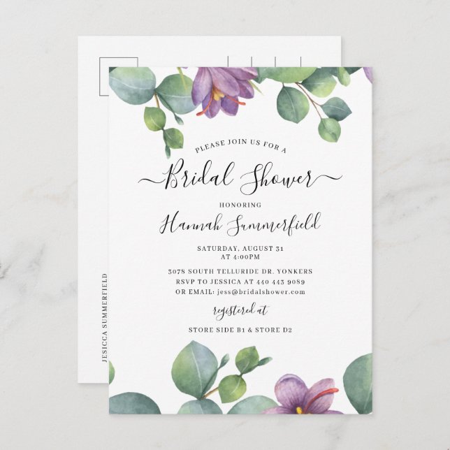 Bridal Shower Eucalyptus Greenery Floral Succulent Invitation Postcard (Front/Back)