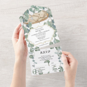 Bridal shower eucalyptus greenery foliage baby all all in one invitation