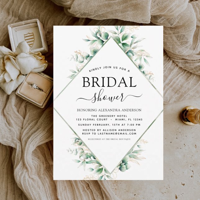 Bridal Shower Eucalyptus Greenery Geometric Invitation (Creator Uploaded)