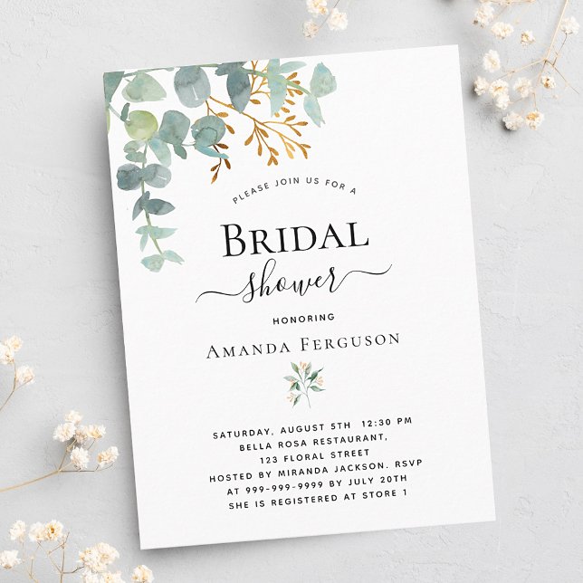 Bridal shower eucalyptus greenery gold elegant invitation (Creator Uploaded)