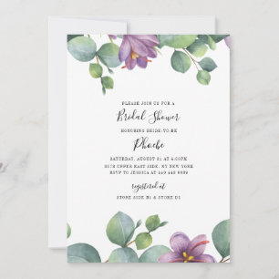 Bridal Shower Eucalyptus Greenery Purple Floral Invitation