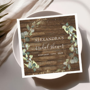 Bridal Shower Eucalyptus Greenery Rustic Wood Napkin