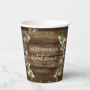 Bridal Shower Eucalyptus Greenery Rustic Wood Paper Cups
