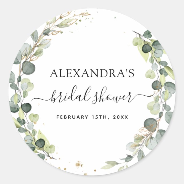 Bridal Shower Eucalyptus Greenery Succulent Classic Round Sticker (Front)