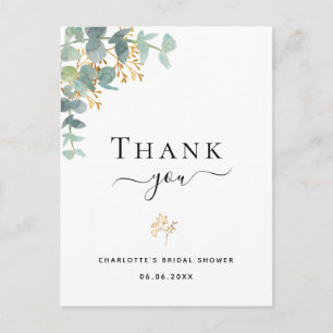 Bridal Shower eucalyptus greenery thank you Postcard