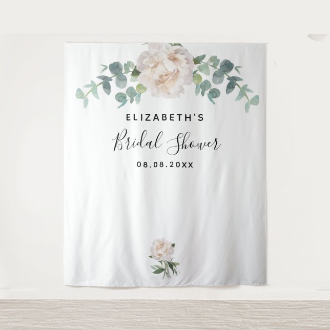 Bridal Shower eucalyptus greenery white elegant Tapestry (Front)